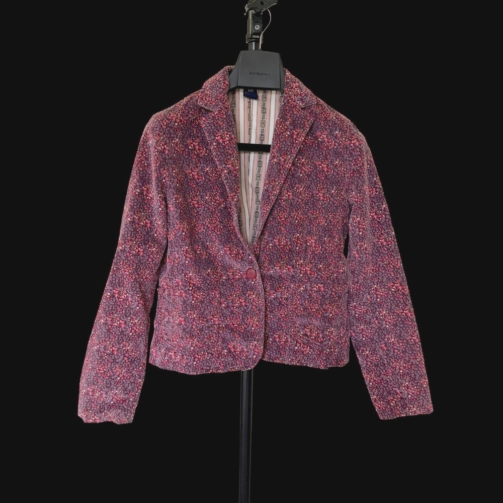 Y2K Gap Stretch Floral Corduroy Blazer Fairy Jacket Plum Pink Twee Boho Sz 6